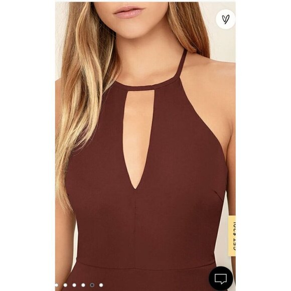 Lulus Beauty And Grace Burgundy Maxi Dress Keyhole Halter Neck Size Large - Picture 4 of 8